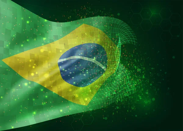 Brasil Vector Bandera Sobre Fondo Verde Con Polígonos Números Datos — Archivo Imágenes Vectoriales