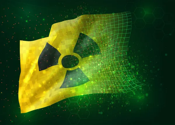 Vector Peligro Radiactivo Bandera Sobre Fondo Verde Con Polígonos Números — Archivo Imágenes Vectoriales