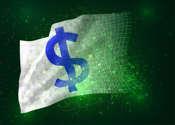 Δολάριο Νόμισμα Στο Διάνυσμα Σημαία Πράσινο Φόντο Πολύγωνα Και Αριθμούς — Διανυσματικό Αρχείο