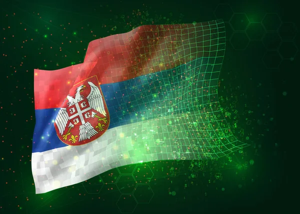 Сербия Векторном Флаге Зеленом Фоне Полигонами Номерами Данных — стоковый вектор