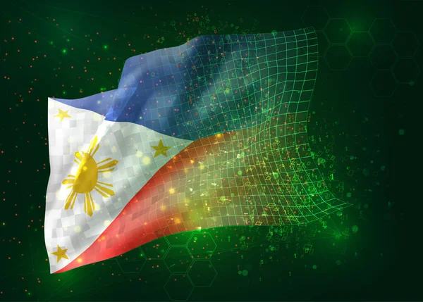 Filipinas Vector Bandera Sobre Fondo Verde Con Polígonos Números Datos — Vector de stock