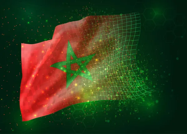 Marokko Auf Vektor Flagge Auf Grünem Hintergrund Mit Polygonen Und — Stockvektor