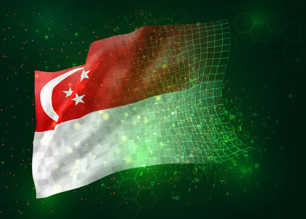 Σιγκαπούρη Διάνυσμα Σημαία Πράσινο Φόντο Πολύγωνα Και Αριθμούς Δεδομένων — Διανυσματικό Αρχείο