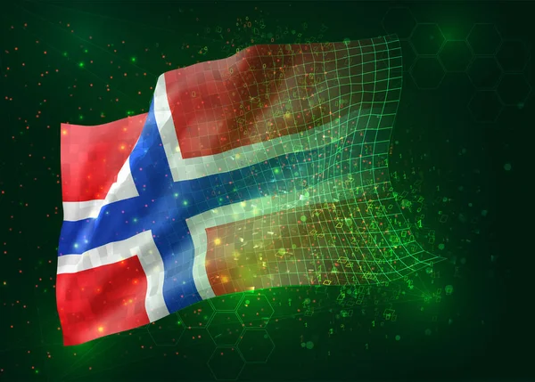 Noorwegen Vector Vlag Groene Achtergrond Met Polygonen Datanummers — Stockvector