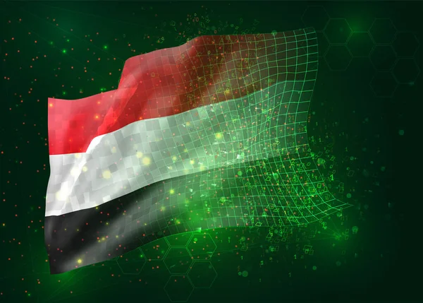 Jemen Flaga Wektora Zielonym Tle Wielokątami Numerami Danych — Wektor stockowy
