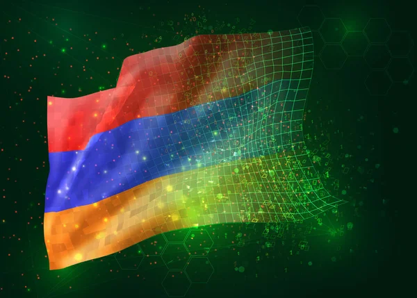 Armenien Vektor Flagge Auf Grünem Hintergrund Mit Polygonen Und Datennummern — Stockvektor