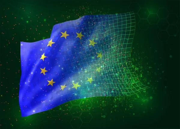 欧州連合 多角形とデータ番号を持つ緑の背景のベクトル3Dフラグ上 — ストックベクタ
