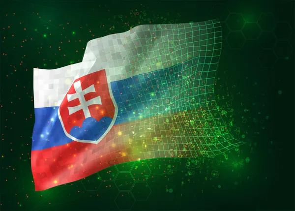 带有多边形和数据编号的绿色背景矢量3D旗帜上的斯洛伐克 — 图库矢量图片