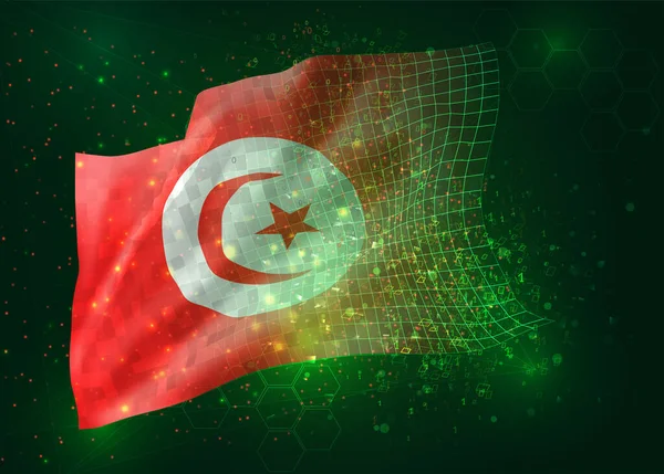 Túnez Vector Bandera Sobre Fondo Verde Con Polígonos Números Datos — Vector de stock