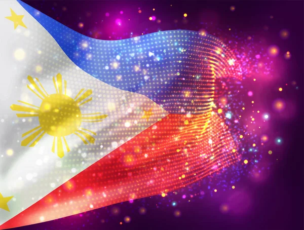 Filipinas Vector Bandera Sobre Fondo Rosa Púrpura Con Iluminación Bengalas — Vector de stock