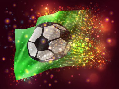 Pembe arkaplanda ışık ve fişeklerle futbol topu vektörü 3d bayrağı