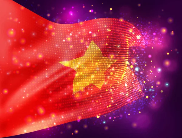 Vietnam Drapeau Vectoriel Sur Fond Violet Rose Avec Éclairage Fusées — Image vectorielle