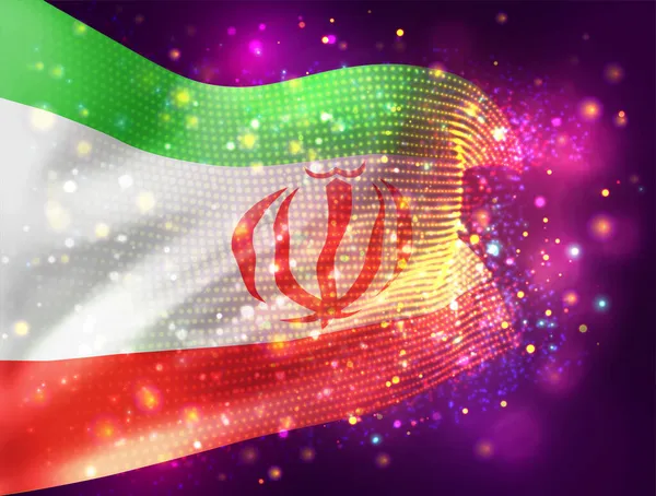 Iran Bandiera Vettoriale Sfondo Viola Rosa Con Luci Razzi — Vettoriale Stock
