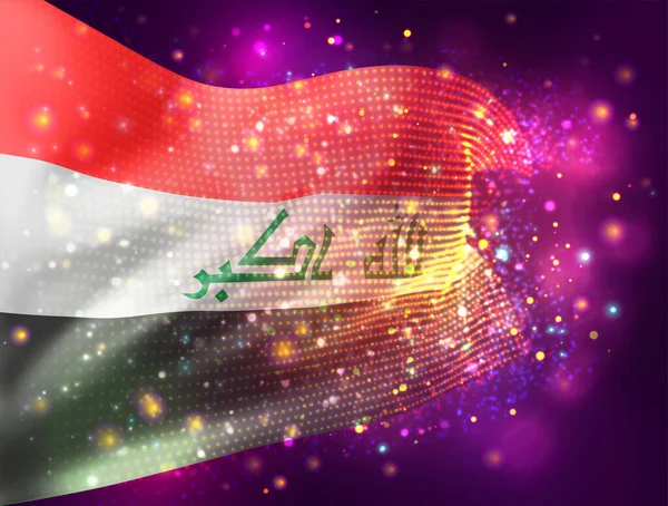 Irak Drapeau Vectoriel Sur Fond Violet Rose Avec Éclairage Fusées — Image vectorielle