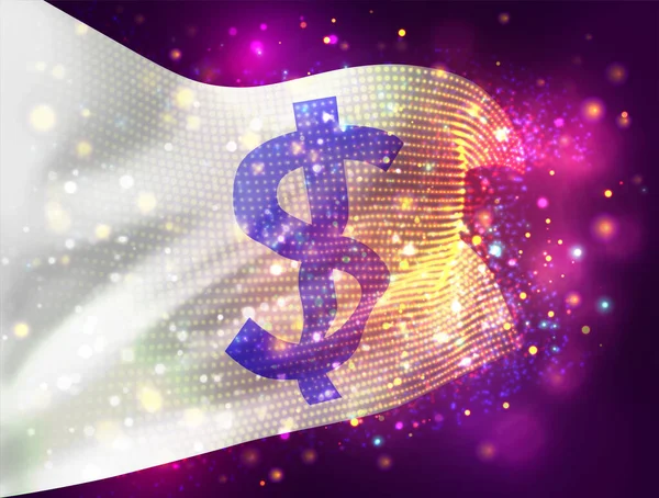 Dólar Moeda Vetor Bandeira Fundo Roxo Rosa Com Iluminação Flares — Vetor de Stock