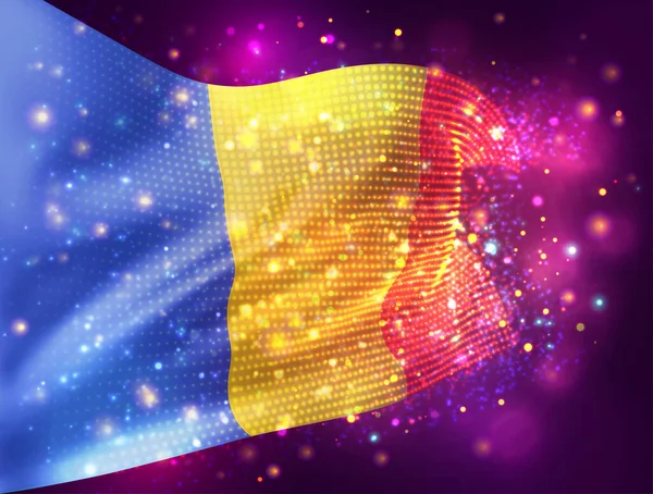Rumunsko Vektor Vlajka Růžové Fialové Pozadí Osvětlením Světlicemi — Stockový vektor