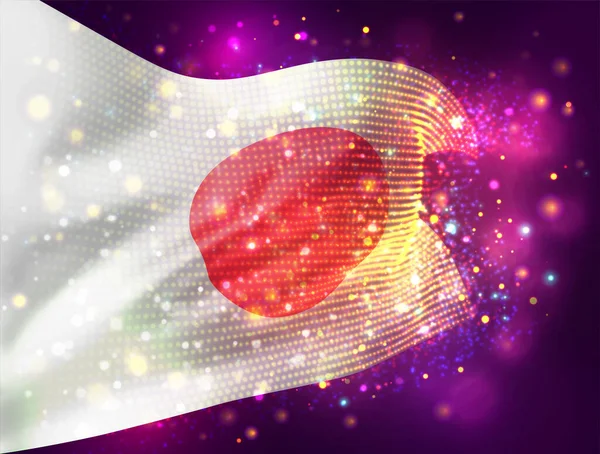 Japón Vector Bandera Sobre Fondo Rosa Púrpura Con Iluminación Bengalas — Vector de stock