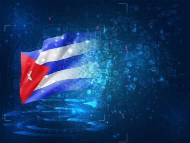 Küba, mavi arkaplanda hud arayüzlü 3d vektörü
