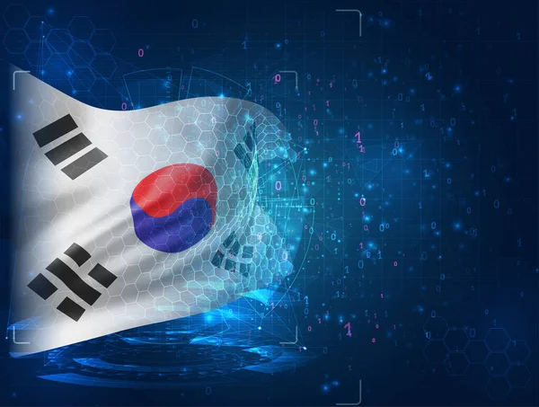 Corea Vector Bandera Sobre Fondo Azul Con Interfaces Hud — Vector de stock