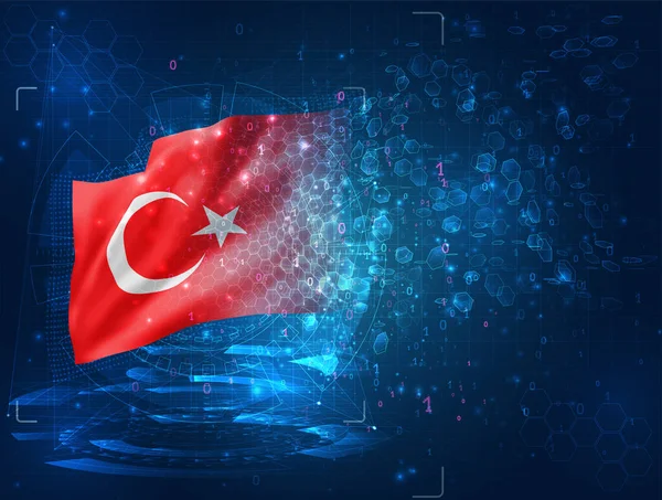 Turkije Vector Vlag Blauwe Achtergrond Met Hud Interfaces — Stockvector