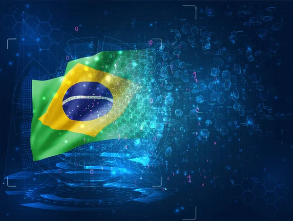 Vector Flag Fundo Azul Com Interfaces Hud Brasil — Vetor de Stock