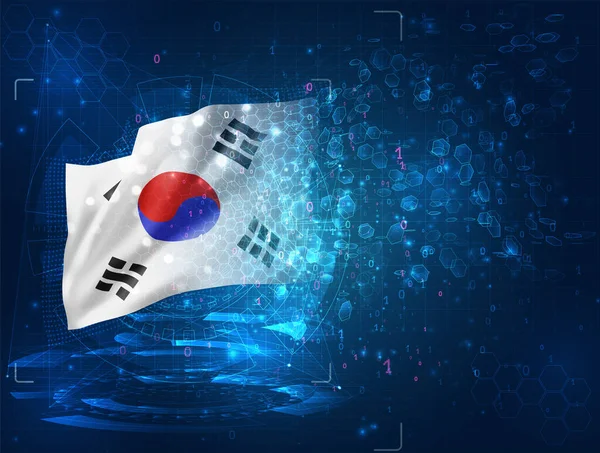 Corea Vector Bandera Sobre Fondo Azul Con Interfaces Hud — Vector de stock