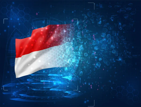 Monako Indonesia Bendera Vektor Pada Latar Belakang Biru Dengan Antarmuka - Stok Vektor