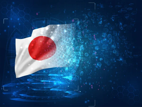 Vector Bandera Sobre Fondo Azul Con Interfaces Hud Japón — Vector de stock