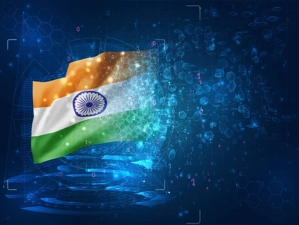 India Bandiera Vettoriale Sfondo Blu Con Interfacce Hud — Vettoriale Stock
