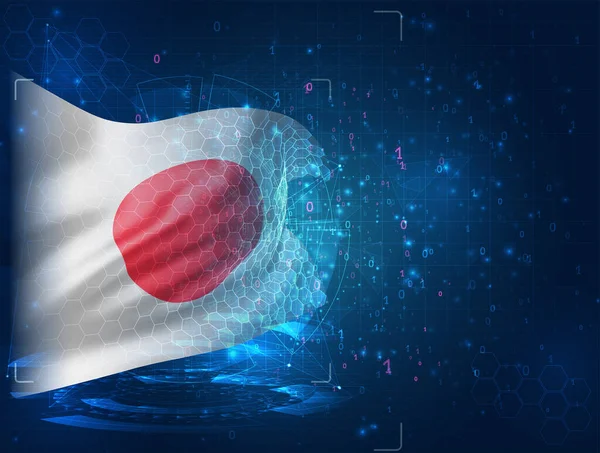 Vector Bandera Sobre Fondo Azul Con Interfaces Hud Japón — Vector de stock