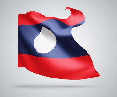 Laos, dalgalı vektör bayrağı ve rüzgarda sallanan kıvrımlar beyaz arka planda.