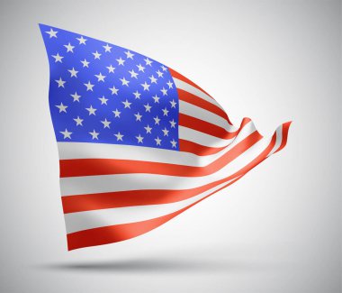 Amerika, Amerika, beyaz arka planda dalgalanan dalgalar ve kıvrımlarla vektör bayrağı.