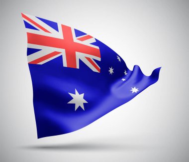 Avustralya, beyaz arka planda dalgalanan dalgalar ve kıvrımlarla vektör bayrağı.