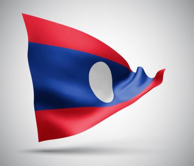 Laos, dalgalı vektör bayrağı ve rüzgarda sallanan kıvrımlar beyaz arka planda.