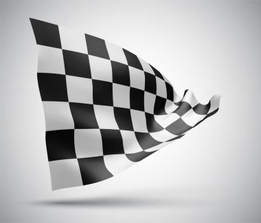 siyah ve beyaz kareli bayrak, beyaz arkaplanda 3D püre