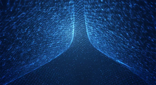 Vectorblauwe Stroom Van Lichtgevende Deeltjes Kristallen Virtuele Gegevens — Stockvector