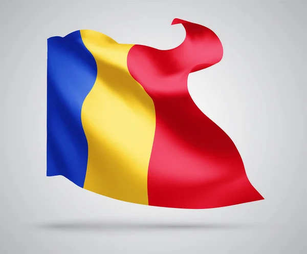 România Steag Vectorial Valuri Îndoiri Fluturând Vânt Fundal Alb — Vector de stoc