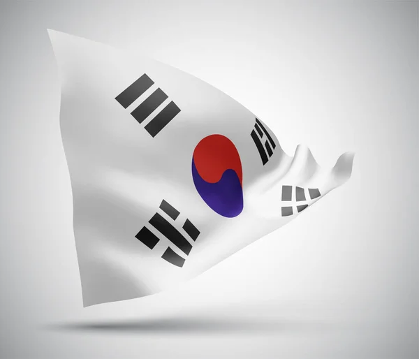 Corea Bandera Vectorial Con Olas Curvas Ondeando Viento Sobre Fondo — Vector de stock