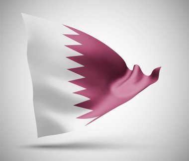 Katar, dalgalı vektör bayrağı ve rüzgarda sallanan eğriler beyaz arka planda.