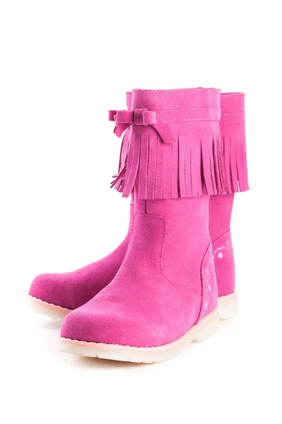 Kinder Winter rosa Stiefel isoliert auf weißem Hintergrund — Stockfoto