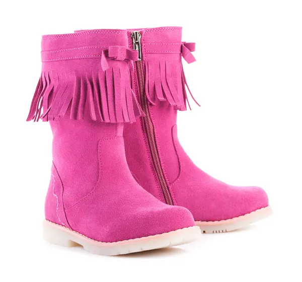 Enfants hiver rose bottes isolées sur fond blanc — Photo