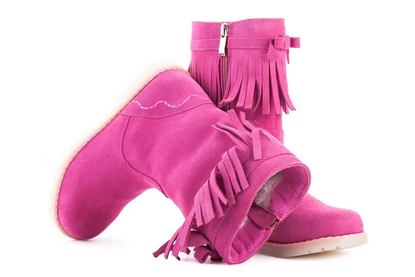 Botas rosadas de invierno para niños aisladas sobre fondo blanco — Foto de Stock