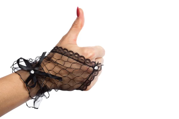 Woman black lace gloves — Stock Photo, Image