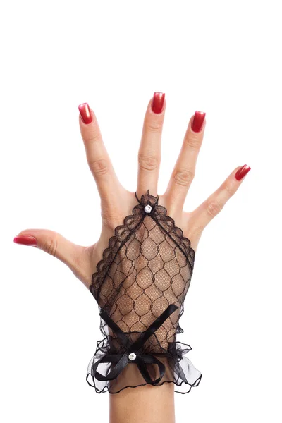 Guantes de encaje negro mujer — Foto de Stock