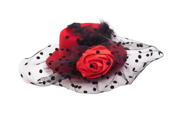 Sombrero rojo femenino con un velo aislado —  Fotos de Stock