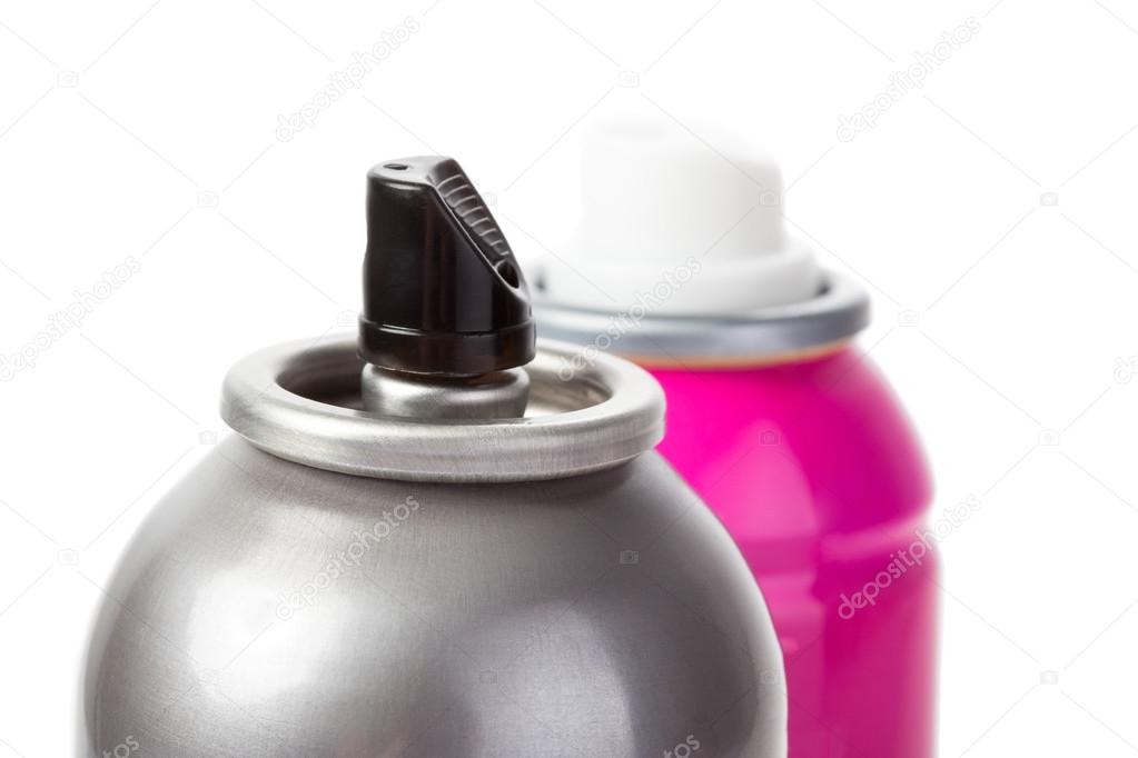 Pink shot of spray can isolated on white with cap