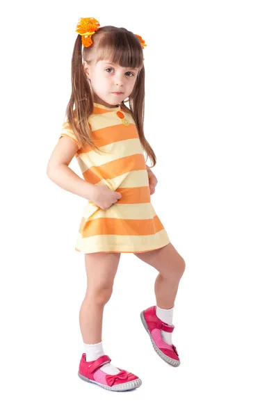 Little girl in red shoes — Stock Photo, Image