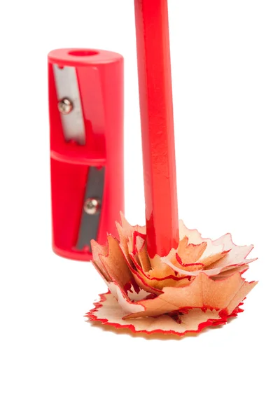 Sharpener and red pencil — Stock Photo, Image