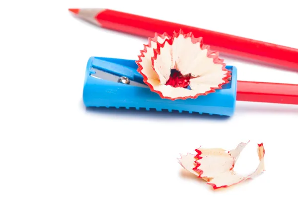 Sharpener and red pencil — Stock Photo, Image