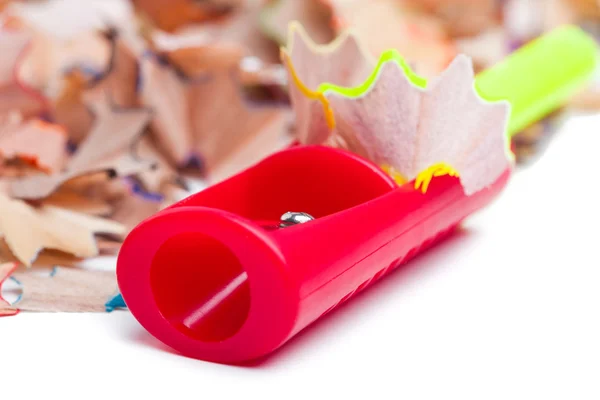 Colored pencils and sharpener — Stock Photo, Image